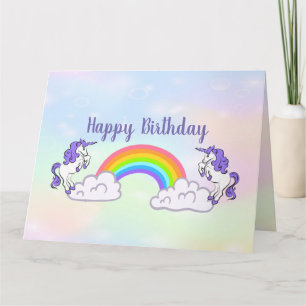 Carte de vœux pliée à motif arc-en-ciel et licorne