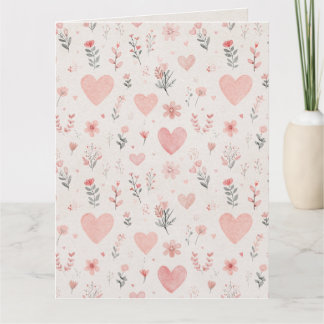 Carte de vœux pliée à motif de cœurs floraux doux