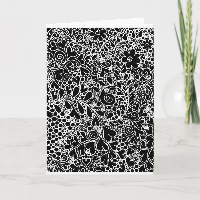 Carte de vœux pliée à motif floral et à cœurs intr (Devant)