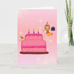 Carte de voeux pliée Angel Birthday Cake