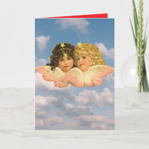 Carte de voeux pliée ANGELS VINTAGES DOUCES DANS L