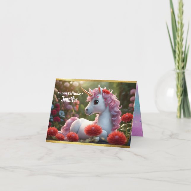 Carte de voeux pliée Anniversaire Unicorn Enchanta (Devant)