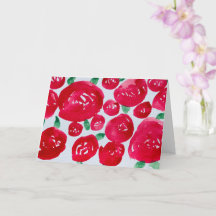 Carte de vœux pliée aquarelle Roses rouges