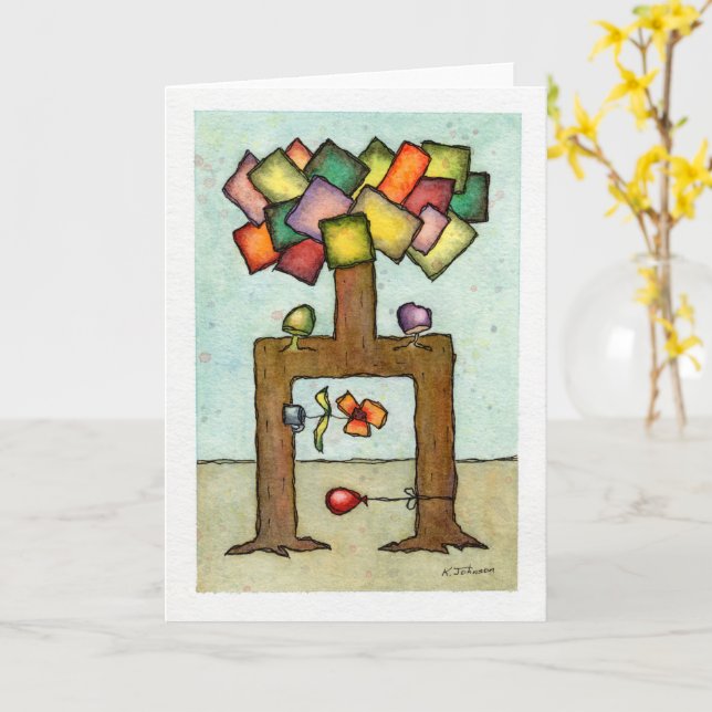 Carte de voeux pliée "Arbre Mariage" (Fleur jaune)