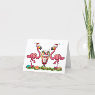 Carte de vœux pliée aux flamants roses amusants