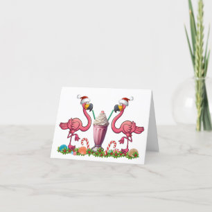 Carte de vœux pliée aux flamants roses amusants