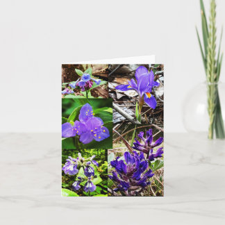Carte de voeux pliée avec fleurs sauvages violets