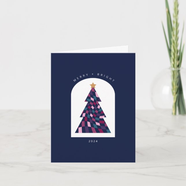 Carte de vœux pliée avec un arbre de Noël à carrea (Devant)