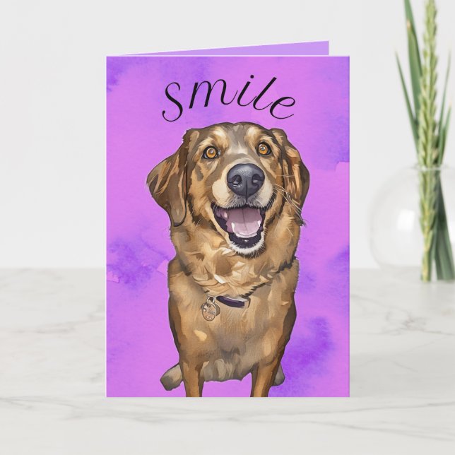 Carte de vœux pliée avec un chiot qui sourit (Devant)