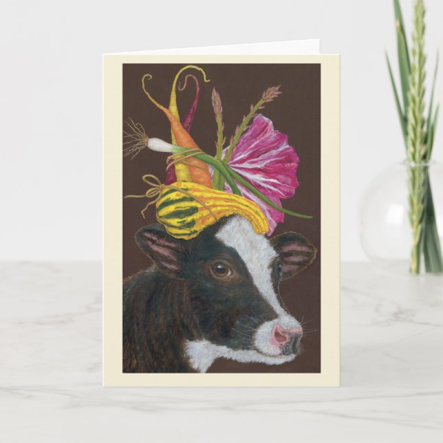 Carte de vœux pliée avec veau Holstein (Devant)