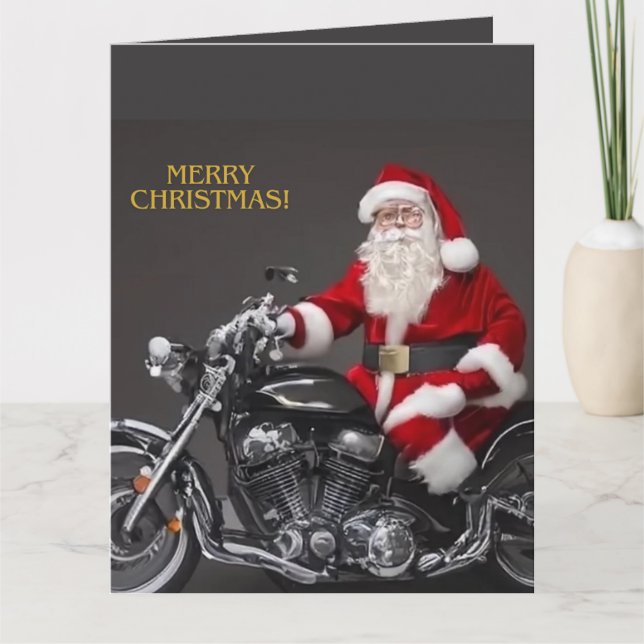 Carte de vœux pliée Biker Père Noël (Devant)