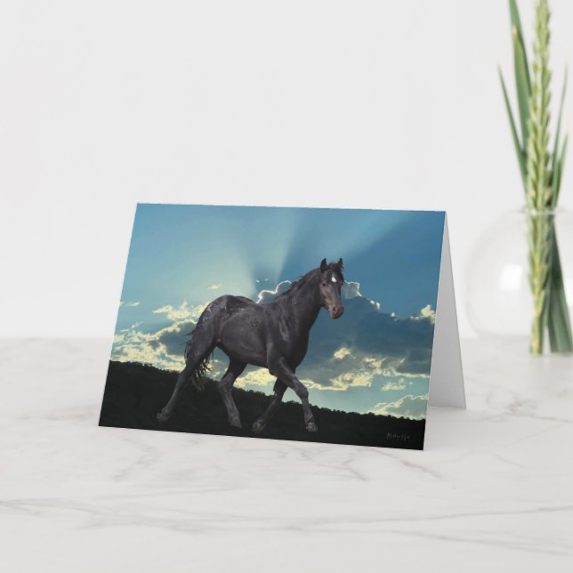 Carte de voeux pliée Black Mustang Stallion (Devant)