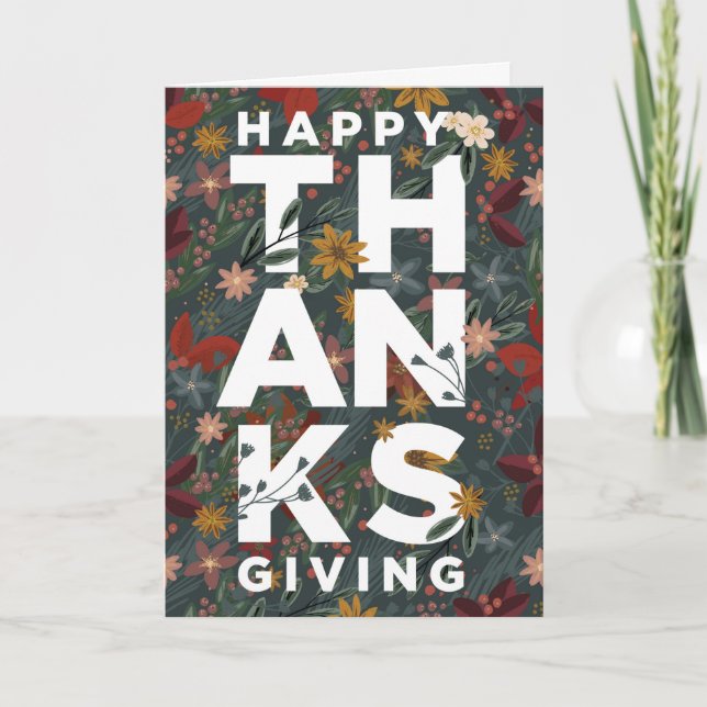 Carte de voeux pliée bon thanksgiving Floral (Devant)