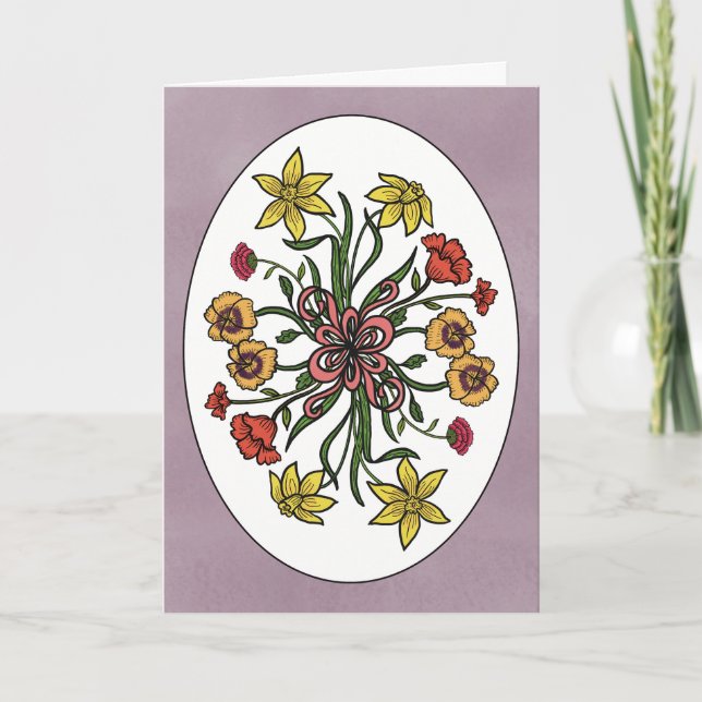 Carte de vœux pliée Bouquet de Pensées Jonquilles (Devant)