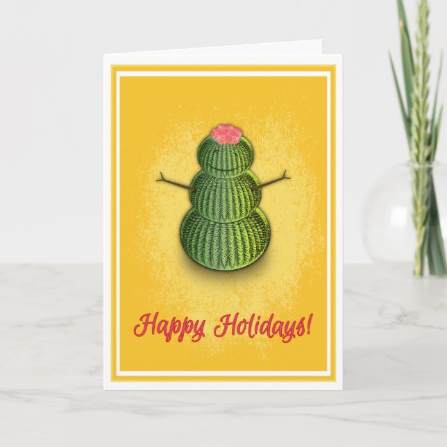 Carte de vœux pliée Cactus Snowman (5 × 7) (Devant)