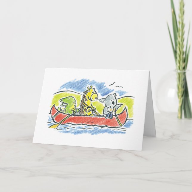 Carte de vœux pliée Canoë Amis à fourrure (Devant)