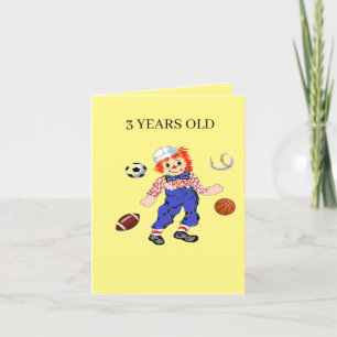 Carte de voeux pliée : Carte d'anniversaire 3 ans