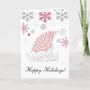 Carte de vœux pliée Chapeau de Père Noël et flocon