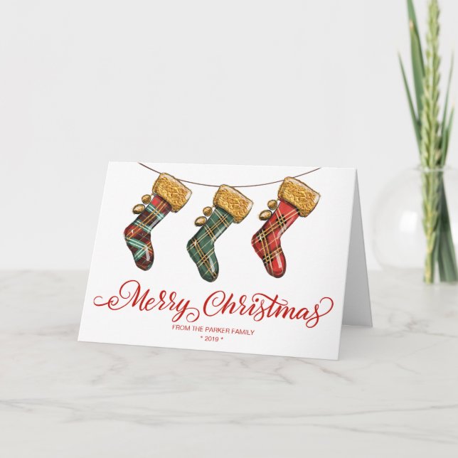 Carte de vœux pliée Chaussette de Noël (Devant)
