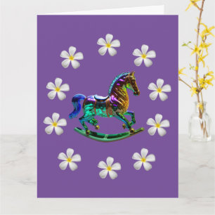 Carte de vœux pliée Cheval à bascule 21,5 x 28 cm