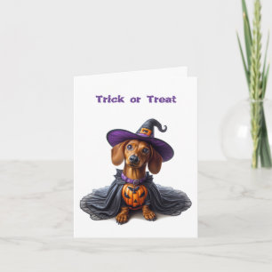 Carte de voeux pliée Dachshund Halloween Witch