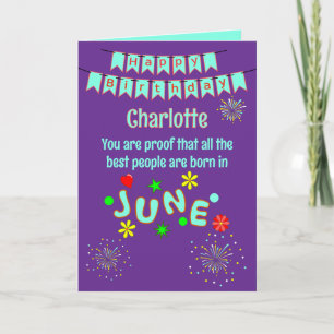 Carte de vœux pliée d'anniversaire de juin Joyeux