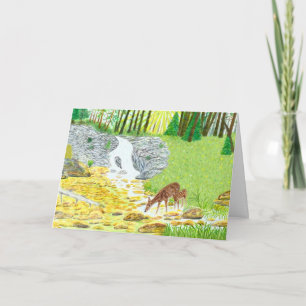 Carte de vœux pliée de biche et faon