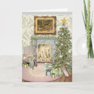 Carte de vœux pliée de lapins célébrant Noël