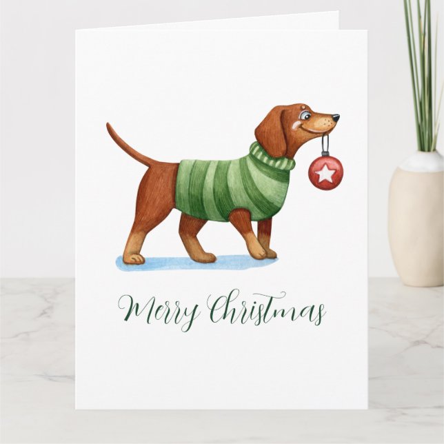 Carte de voeux pliée de Noël de chien mignon (Devant)
