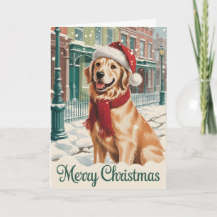 Carte de vœux pliée de Noël Golden Retriever