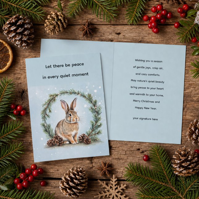 Carte de vœux pliée de Noël Lapin Paix (Créateur téléchargé)