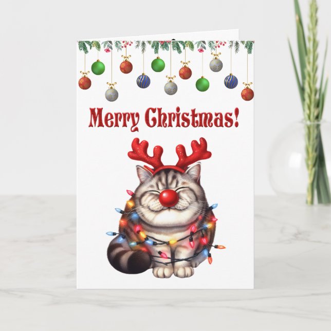 Carte de voeux pliée de Noël pour chat mignon (Devant)