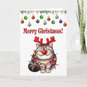 Carte de voeux pliée de Noël pour chat mignon