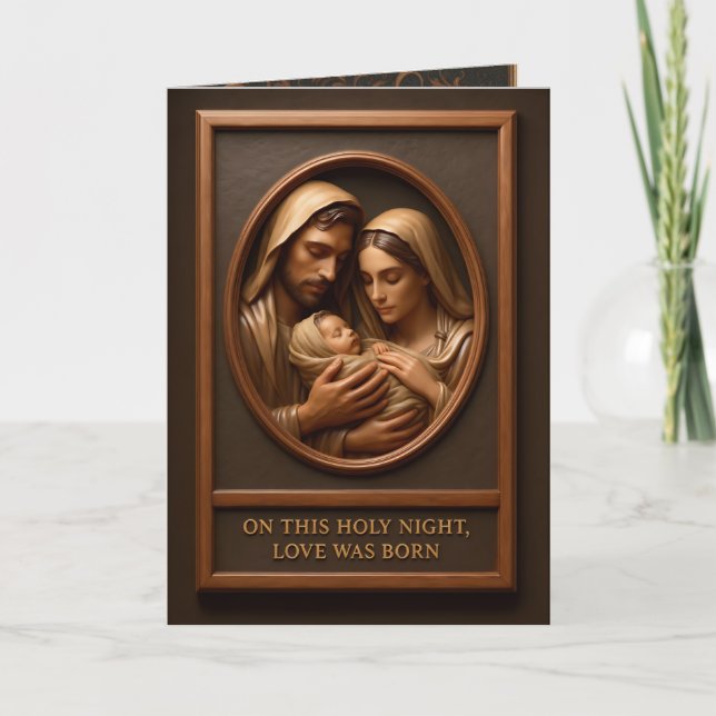 Carte de vœux pliée de Noël représentant une Nativ (Devant)