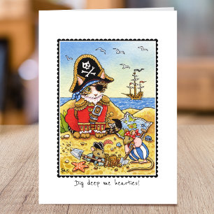 Carte de voeux pliée de souris de chat de pirate W