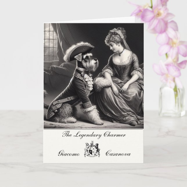 Carte de vœux pliée drôle Casanova Schnauzer (Orchidée)