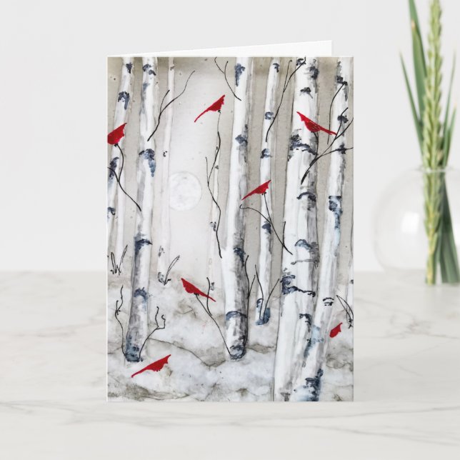 Carte de voeux pliée en blanc pour les oiseaux (Devant)