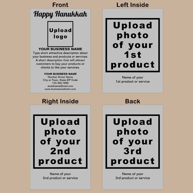 Carte de voeux pliée en gris Hanoukka Business (Gray Hanukkah folded greeting card with your business brand and products or services.)