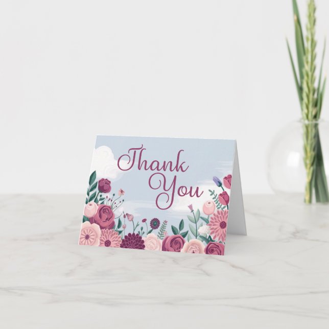 Carte de voeux pliée en Merci floral (Devant)