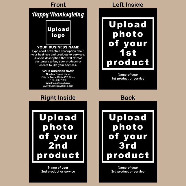 Carte de voeux pliée en noir de Thanksgiving Busin (Black Thanksgiving folded greeting card with your business brand and products or services.)