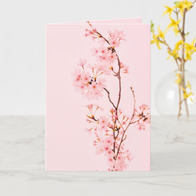 Carte de vœux pliée fleur de marbre rose (Fleur jaune)