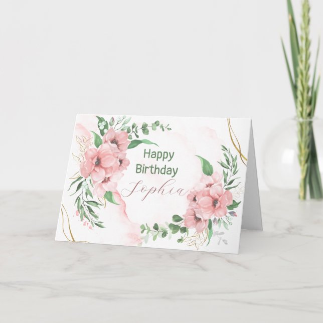 Carte de vœux pliée florale rose aquarelle (Devant)