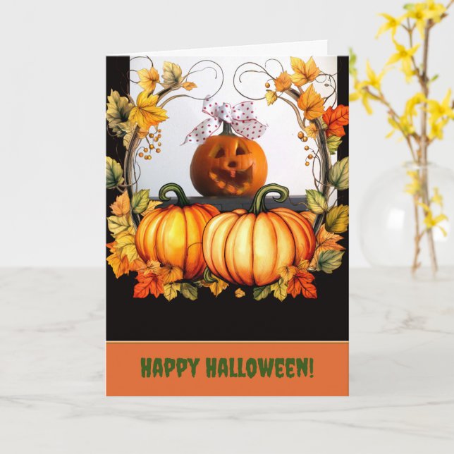 Carte de vœux pliée Funny Pumpkin (Fleur jaune)
