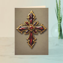Carte de voeux pliée Garnet & Gold Cross
