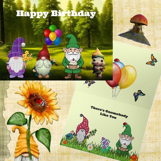 Carte de voeux pliée Gnome anniversaire (Créateur téléchargé)