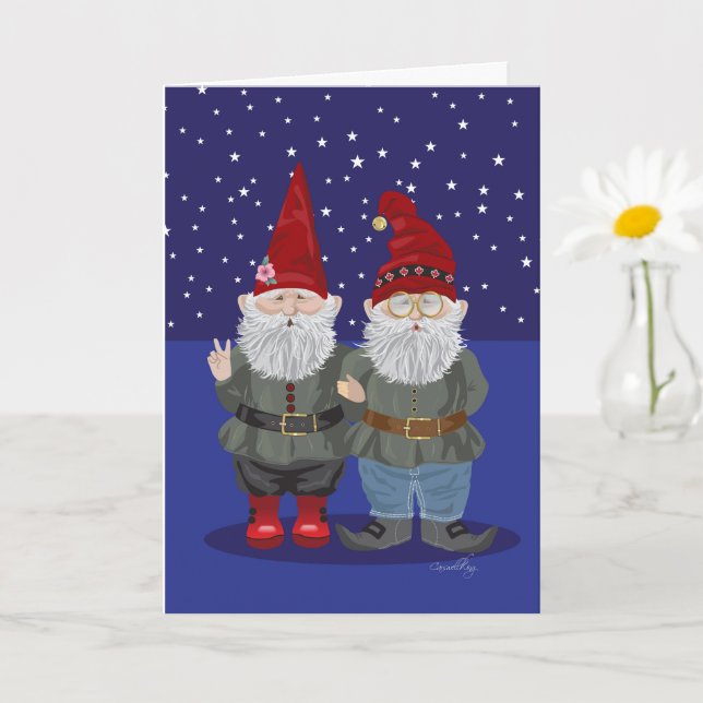 Carte de vœux pliée Gnome Nights (Petite plante)