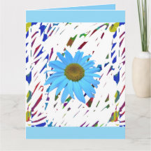 Carte de vœux pliée graphique abstraite Blue Daisy