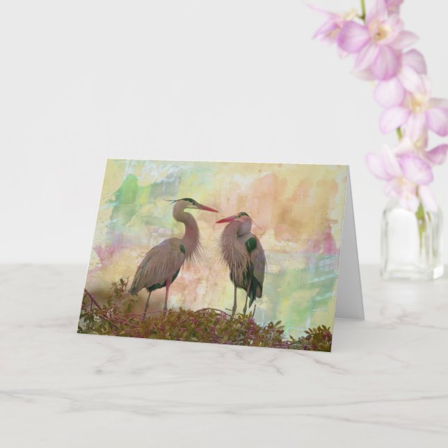 Carte de voeux pliée Great Blue Heron (Orchidée)