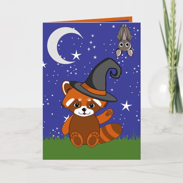 Carte de vœux pliée Halloween Panda roux (Devant)
