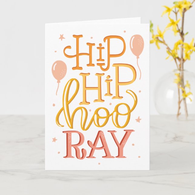 Carte de vœux pliée Hip Hip Hourra Anniversaire (Fleur jaune)